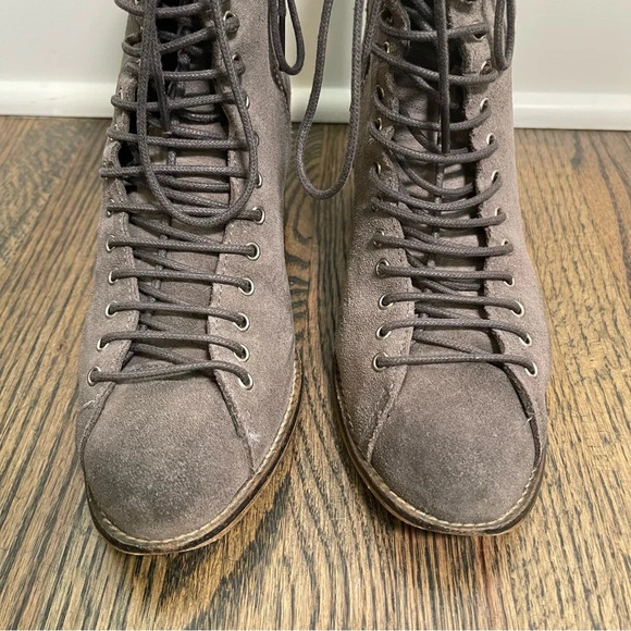 Jeffery Campbell distressed gray suede lace up heeled boots size 38/7-7.5 - Picture 3 of 8